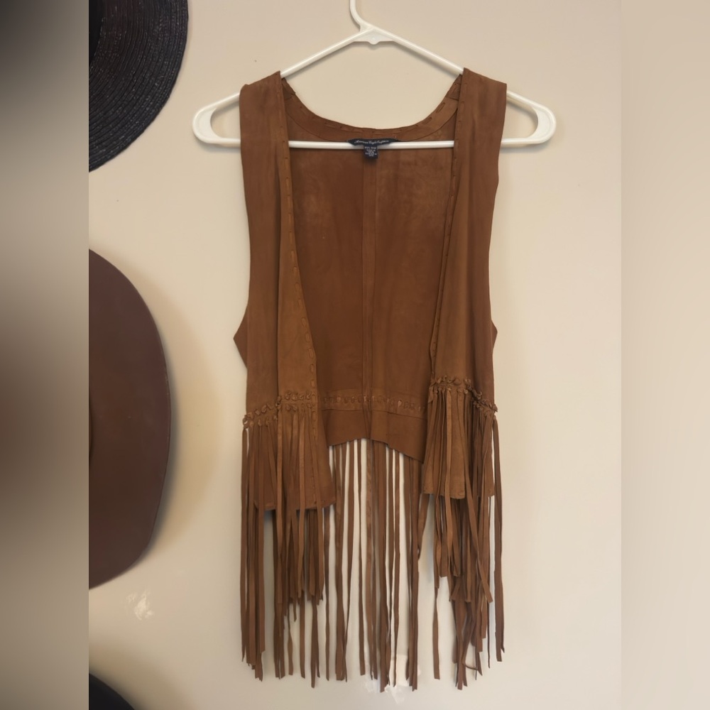 American Eagle Outfitters Brown Fringe genuine leather Vest